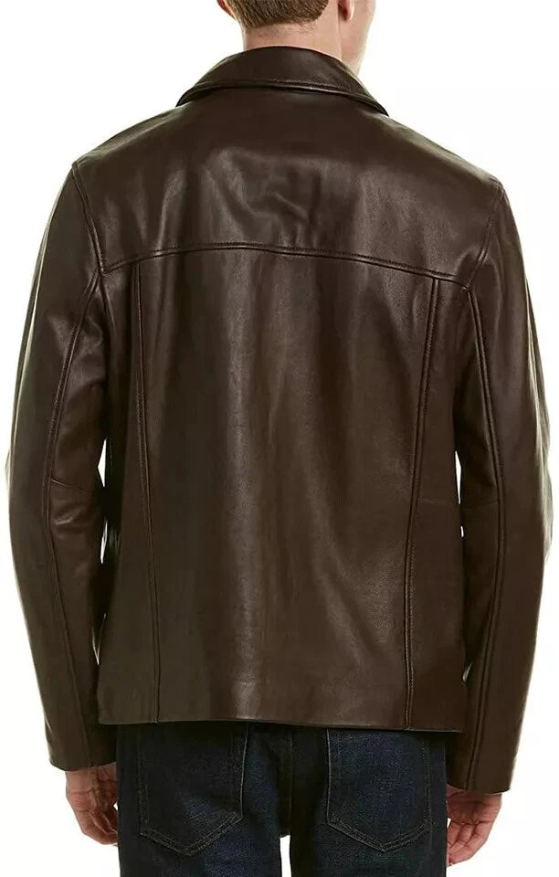 Men's Dark Brown Classic Original Leather Jacket – Full-Grain Zip-Up Handcrafted