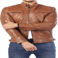 Men's Brown Quilted Shoulder Racer Original Leather Jacket – Full-Grain Handcrafted