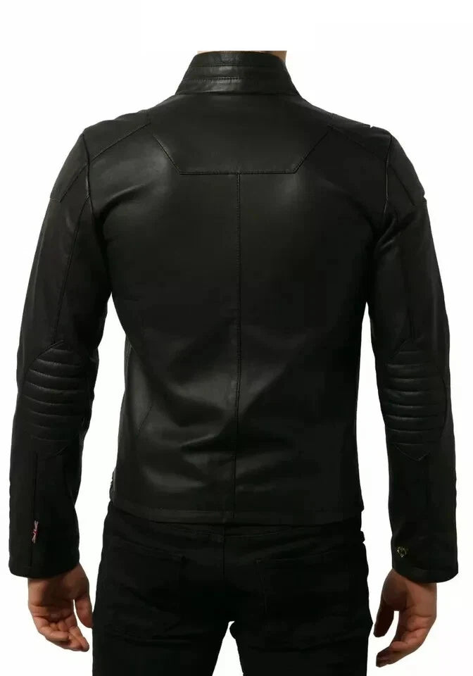 Men's Black Quilted Elbow Patch Biker Original Leather Jacket – Full-Grain Handcrafted