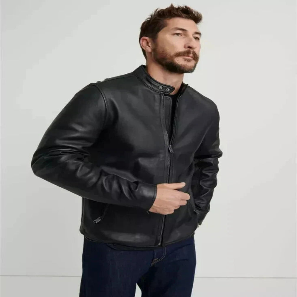 Men's Black Premium Slim Fit Original Leather Racer Jacket