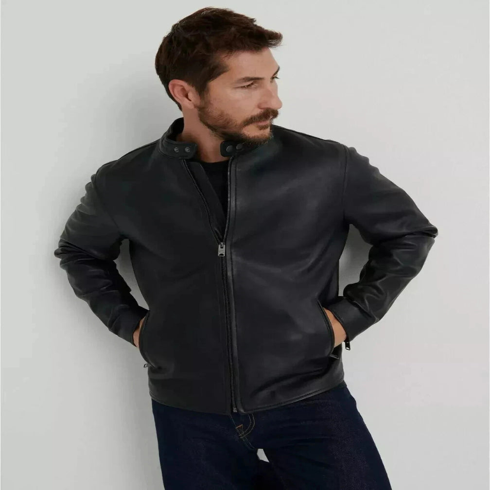 Men's Black Premium Slim Fit Original Leather Racer Jacket