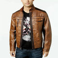 Men's Tan & Dark Brown Two-Tone Original Leather Premium Biker Jacket
