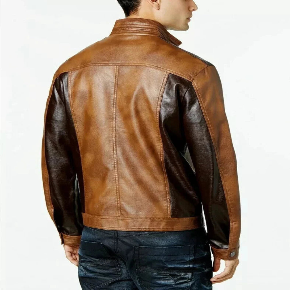 Men's Tan & Dark Brown Two-Tone Original Leather Premium Biker Jacket