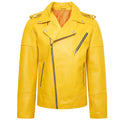 Men's Yellow Original Leather Asymmetric Biker Jacket with Gold Zips