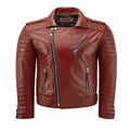 Men's Red Original Quilted Leather Biker Jacket with Epaulettes