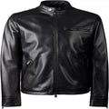 Men's Black Premium Original Leather Racer Jacket with Band Collar