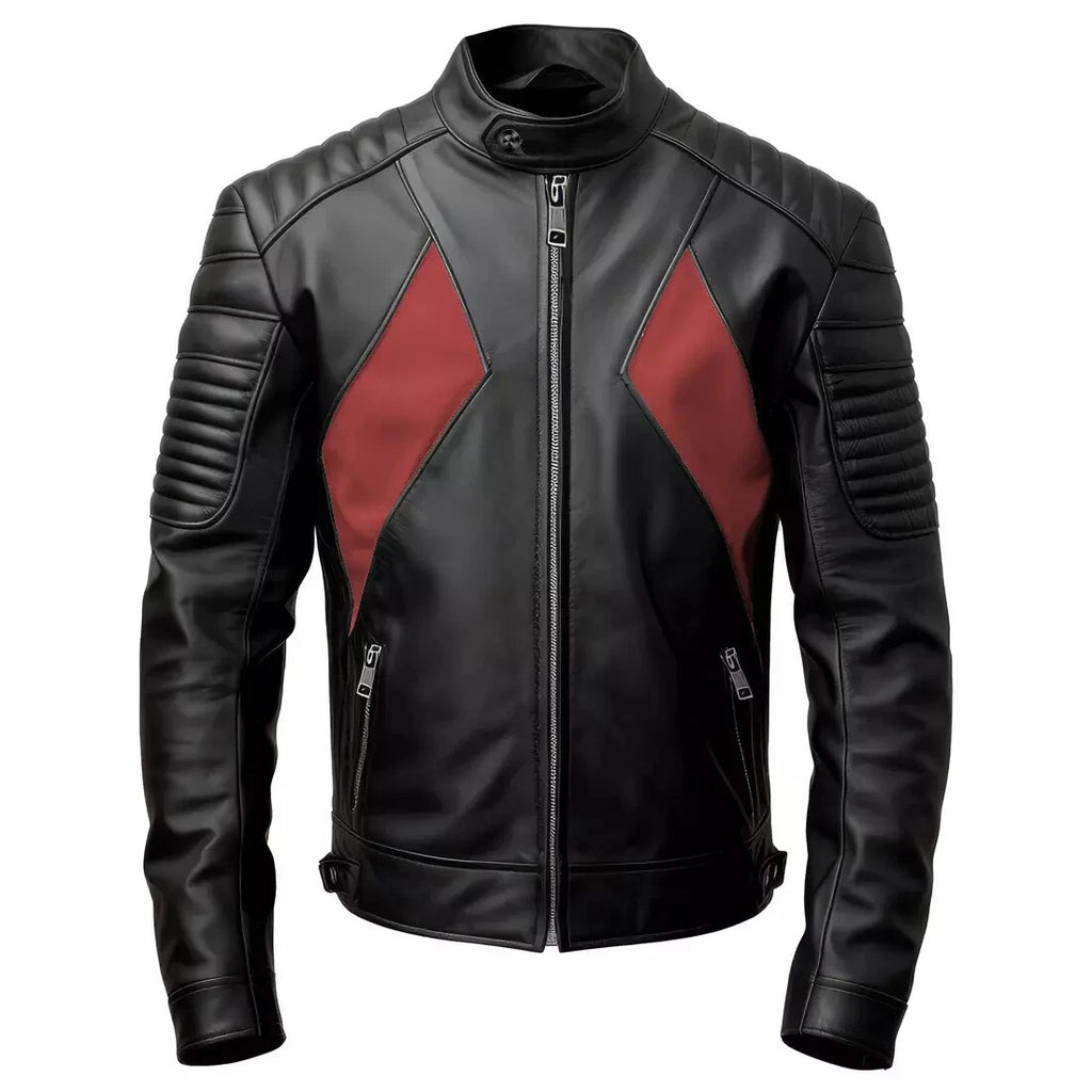 Men's Black & Red Premium Original Leather Biker Jacket