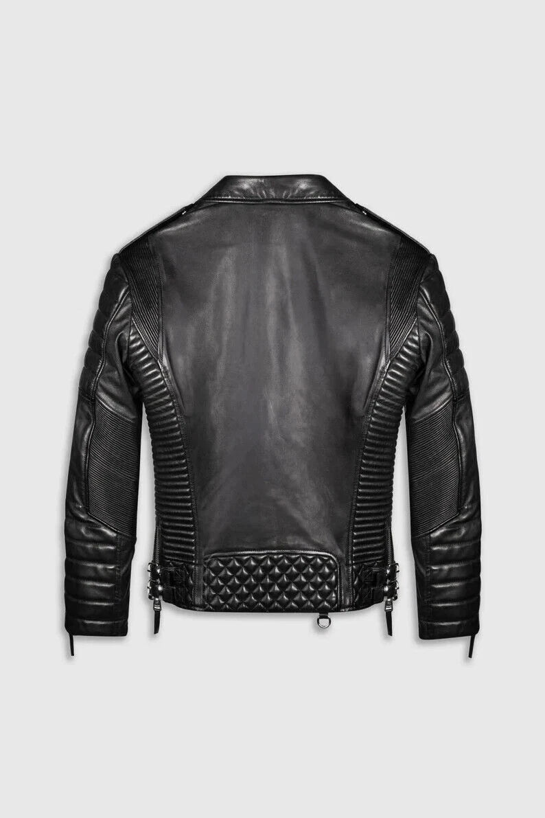 Men's Black Quilted Premium Original Leather Biker Jacket
