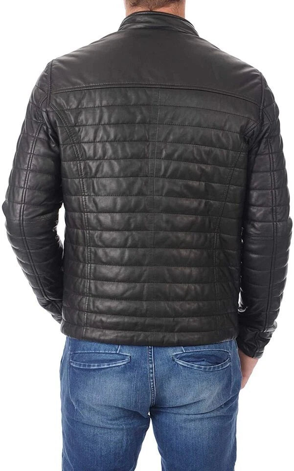 Men's Black Original Premium Horizontal Quilted Leather Jacket