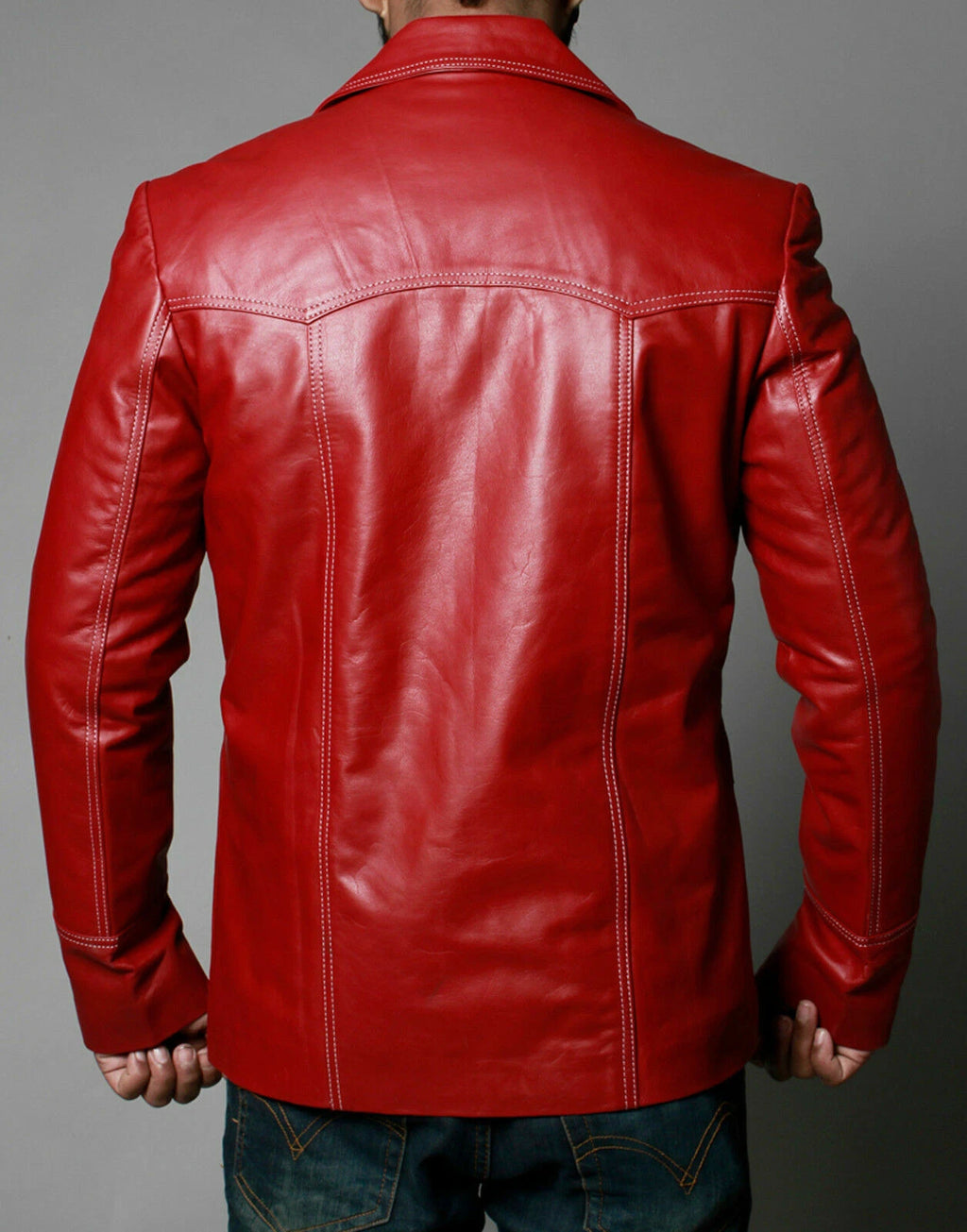 Men's Red Button-Front Premium Original Leather Jacket