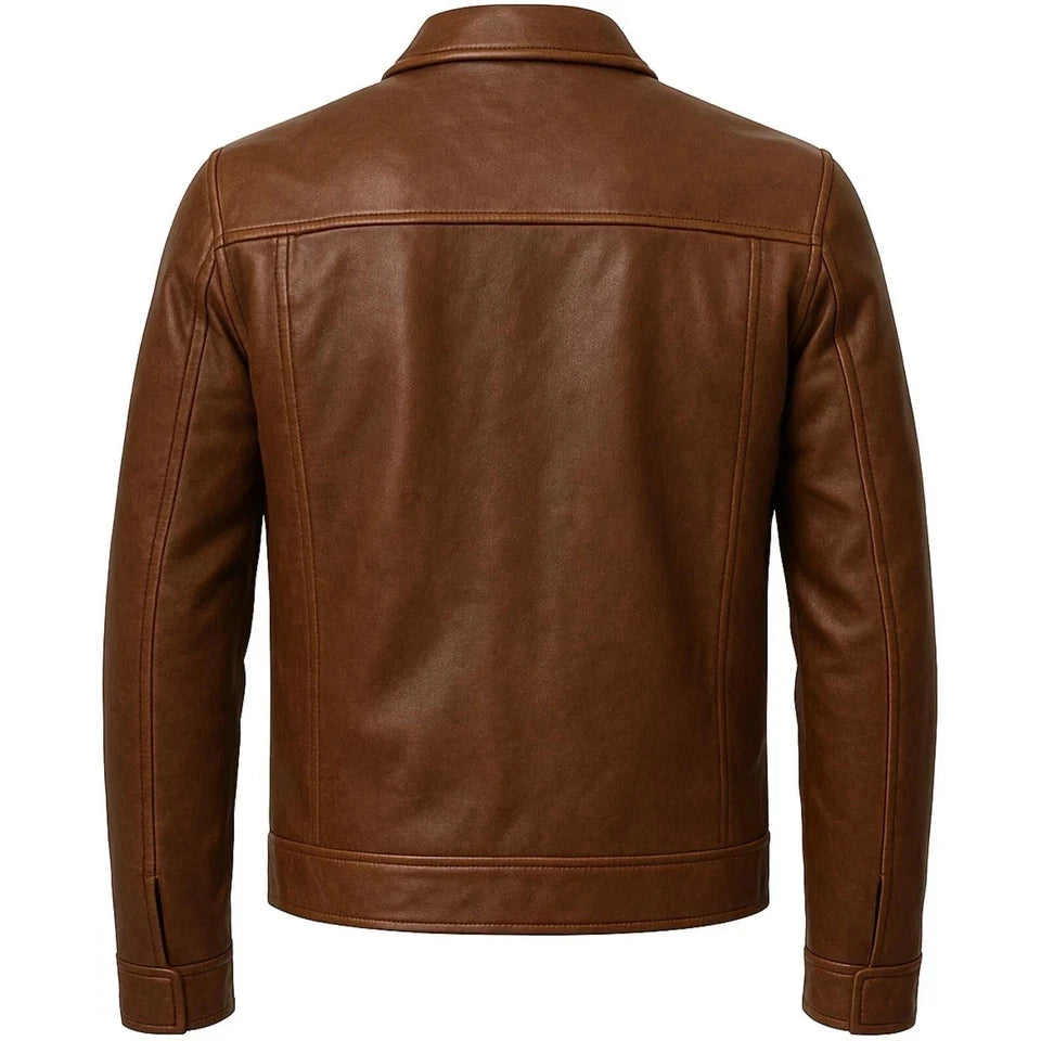 Men's Brown Original Leather Jacket – Classic Collar Full-Zip