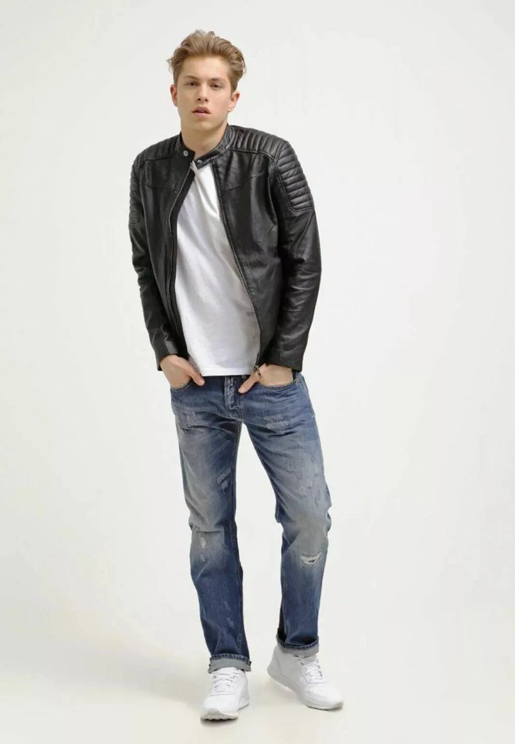 Men's Black Premium Original Lambskin Leather Perforated Racer Jacket