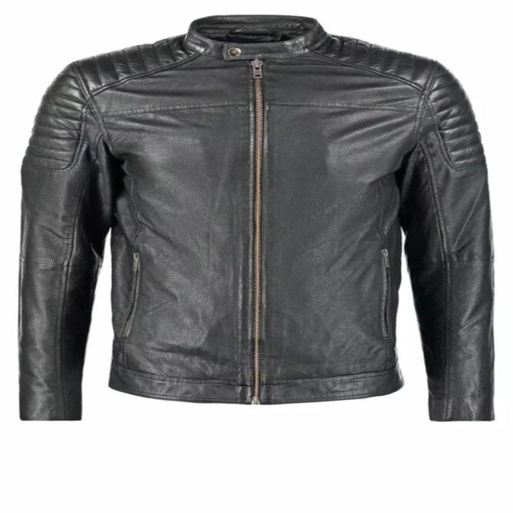 Men's Black Premium Original Lambskin Leather Perforated Racer Jacket
