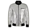 Men's Silver Metallic Lambskin Premium Original Leather Bomber Jacket