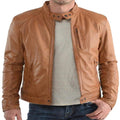Men's Brown Premium Lambskin Original Leather Racer Jacket