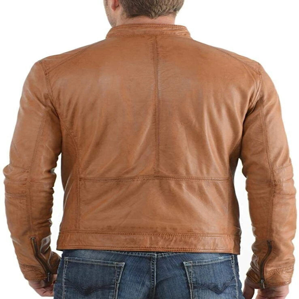 Men's Brown Premium Lambskin Original Leather Racer Jacket