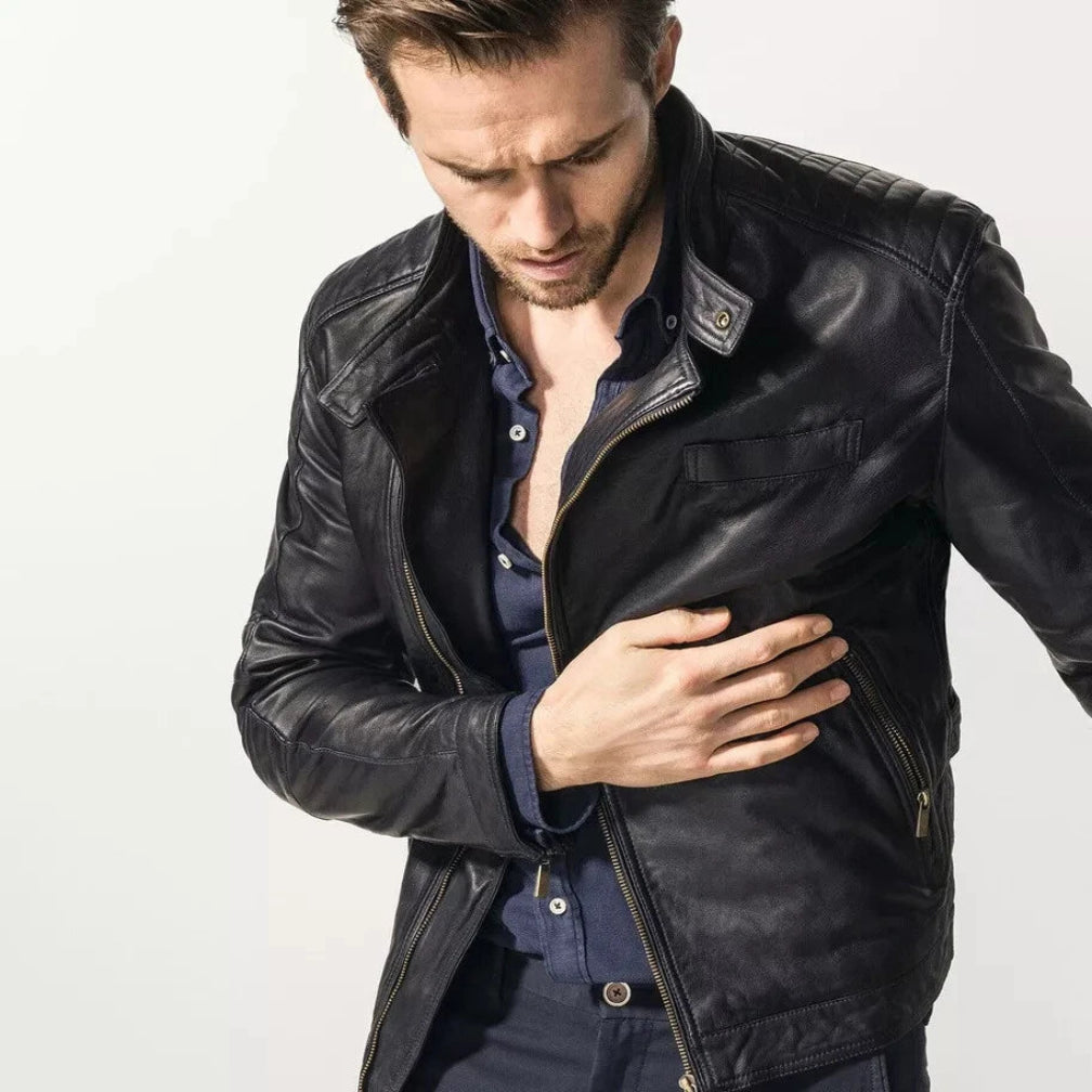 Men's Premium Black Original Lambskin Leather Biker Jacket