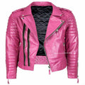 Men's Hot Pink Lambskin Original Leather Quilted Biker Jacket