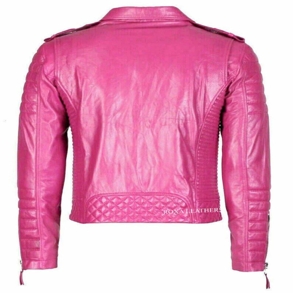 Men's Hot Pink Lambskin Original Leather Quilted Biker Jacket