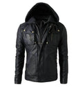 Men's Black Lambskin Original Leather Jacket with Detachable Hoodie