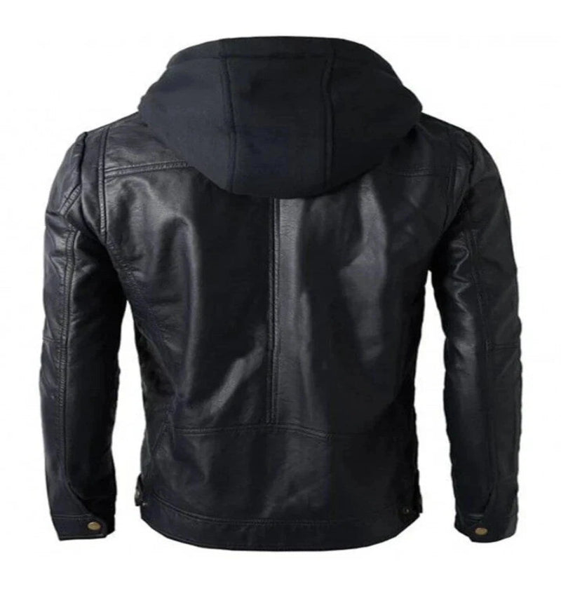Men's Black Lambskin Original Leather Jacket with Detachable Hoodie