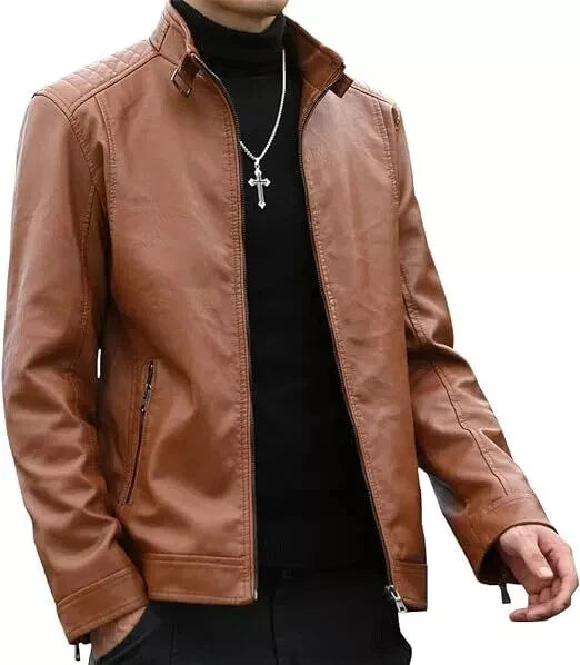 Men's Brown Washed Lambskin Original Leather Racer Jacket