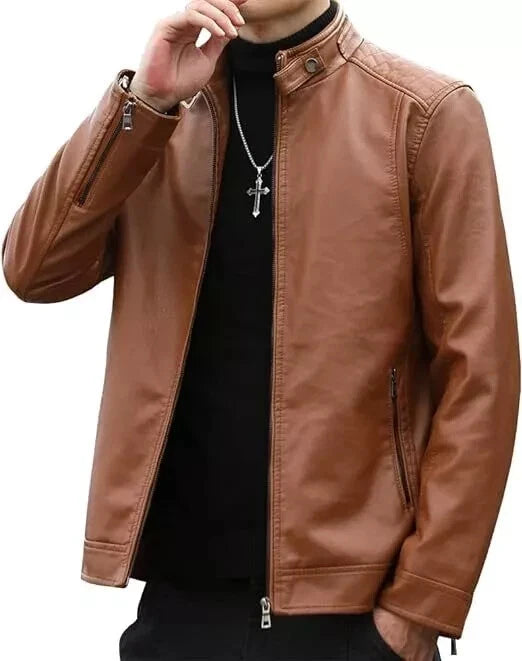 Men's Brown Washed Lambskin Original Leather Racer Jacket
