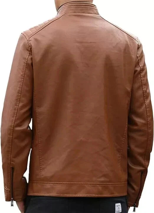 Men's Brown Washed Lambskin Original Leather Racer Jacket