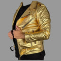 Men's Gold Metallic Original Premium Lambskin Leather Biker Jacket