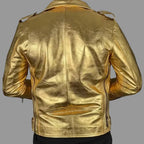 Men's Gold Metallic Original Premium Lambskin Leather Biker Jacket