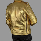 Men's Gold Metallic Original Premium Lambskin Leather Biker Jacket