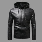 Men's Premium Black Lambskin Original Leather Hooded Zip Jacket