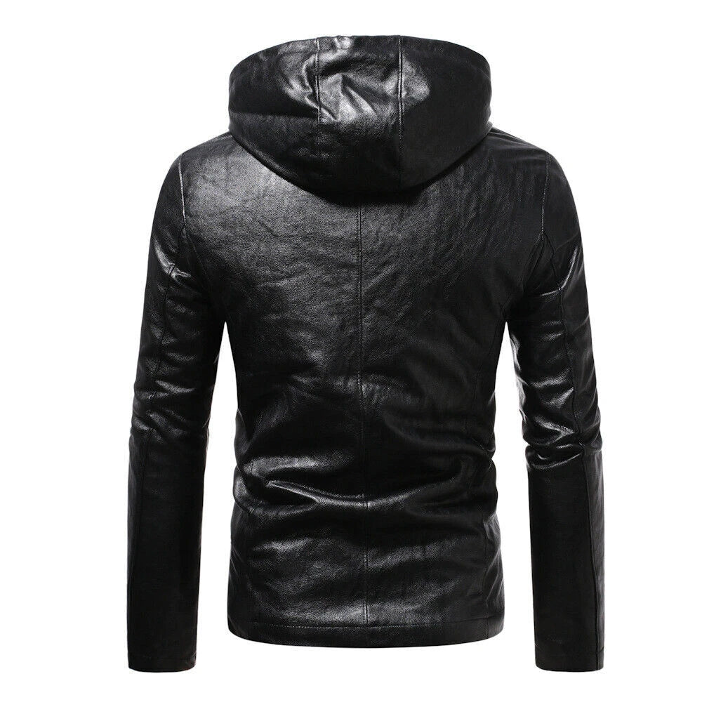 Men's Premium Black Lambskin Original Leather Hooded Zip Jacket
