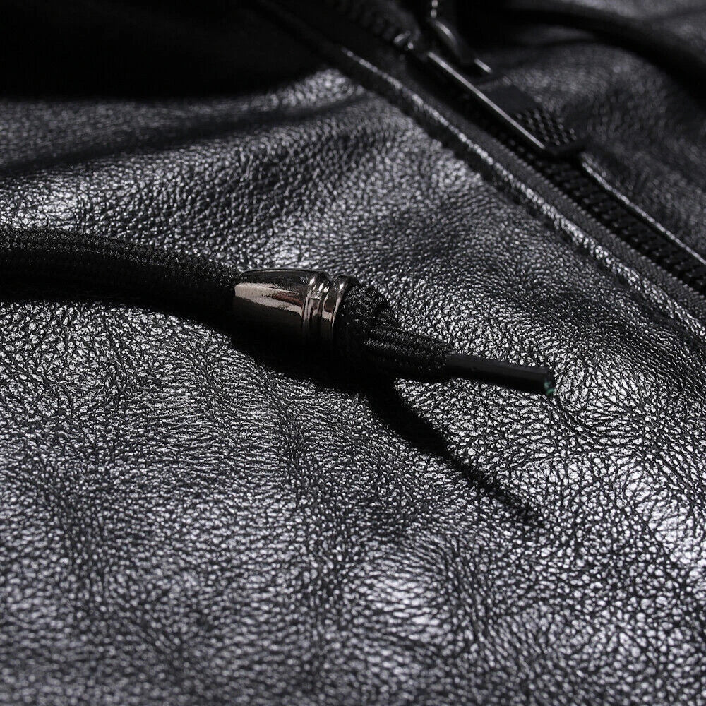 Men's Premium Black Lambskin Original Leather Hooded Zip Jacket