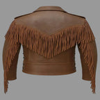 Men's Brown Lambskin Original Leather Premium Fringe Biker Jacket