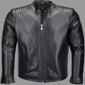 Men's Black Lambskin Original Premium Leather Biker Jacket with Quilted Shoulders