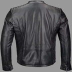 Men's Black Lambskin Original Premium Leather Biker Jacket with Quilted Shoulders