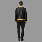 Men's Black & Yellow Two-Tone Lambskin Original Premium Leather Trucker Jacket