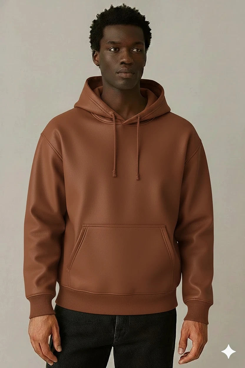 Men's Tan Lambskin Premium Original Leather Pullover Hoodie
