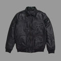 Men's Black Lambskin Premium Original Leather A-2 Flight Bomber Jacket with Patch Pockets