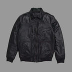 Men's Black Lambskin Premium Original Leather A-2 Flight Bomber Jacket with Patch Pockets