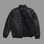 Men's Black Lambskin Premium Original Leather A-2 Flight Bomber Jacket with Patch Pockets