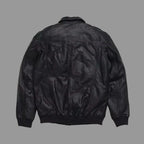 Men's Black Lambskin Premium Original Leather A-2 Flight Bomber Jacket with Patch Pockets