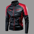 Men's Black & Red Lambskin Premium Original Leather Racer Jacket with Quilted Shoulders