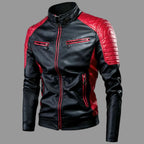 Men's Black & Red Lambskin Premium Original Leather Racer Jacket with Quilted Shoulders