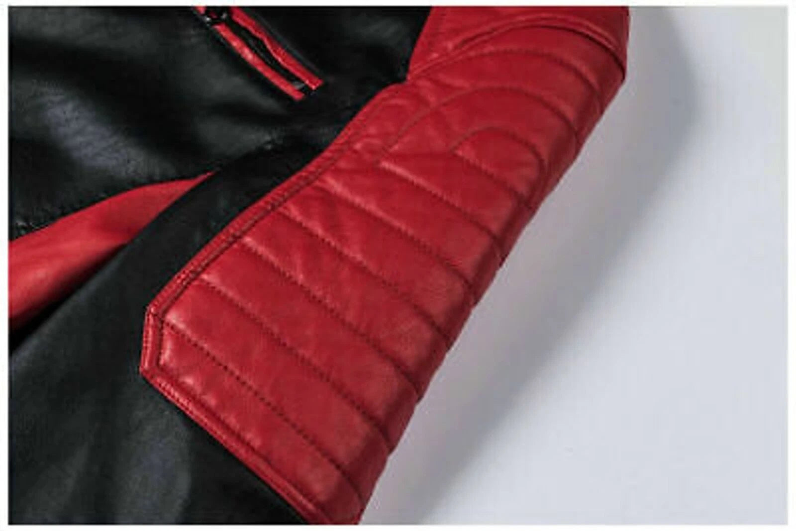Men's Black & Red Lambskin Premium Original Leather Racer Jacket with Quilted Shoulders