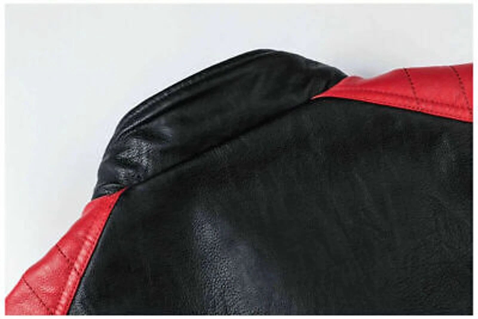 Men's Black & Red Lambskin Premium Original Leather Racer Jacket with Quilted Shoulders
