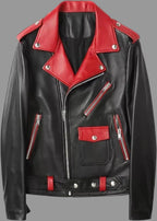 Men's Black & Red Two-Tone Biker Original Premium Leather Jacket