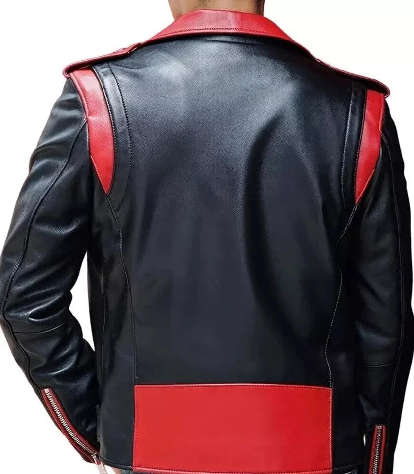 Men's Black & Red Two-Tone Biker Original Premium Leather Jacket