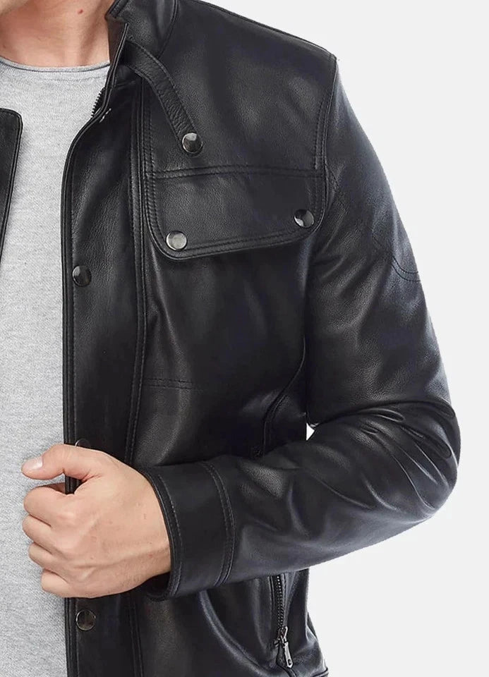 Men's Black Snap-Button Premium Original Leather Jacket